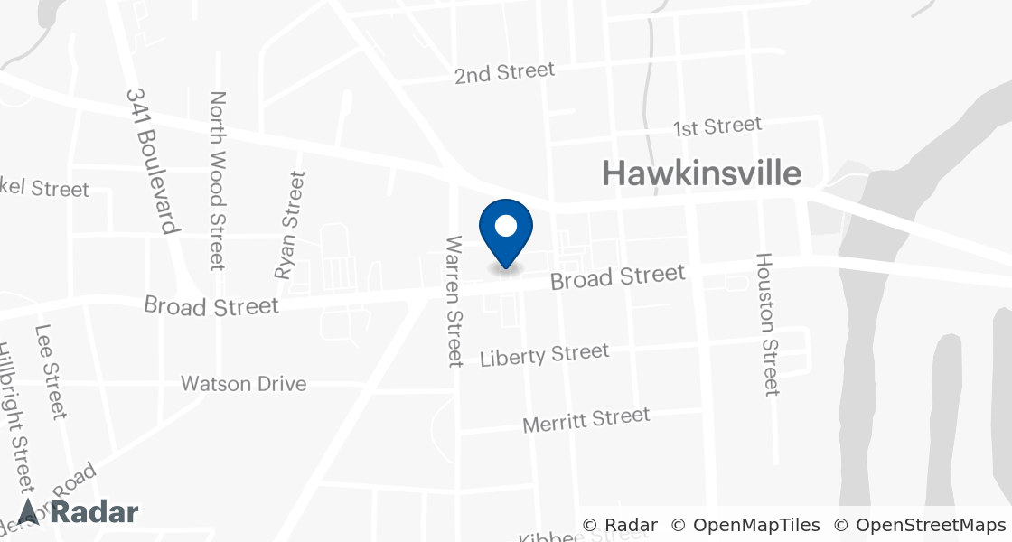 Map of Dairy Queen Location:: 134 Broad St, Hawkinsville, GA, 31036-4815